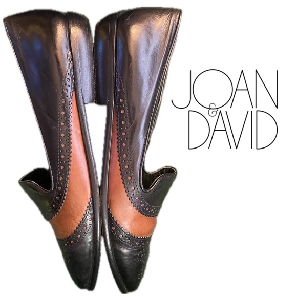Handmade Italian Vintage 90s Joan & David 2-Tone Oxford Leather Loafers Narrow 7 - Picture 2 of 10